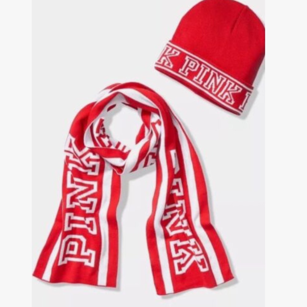 NWT PINK red hat and scarf